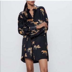 Zara tiger print loose fit shirt dress
